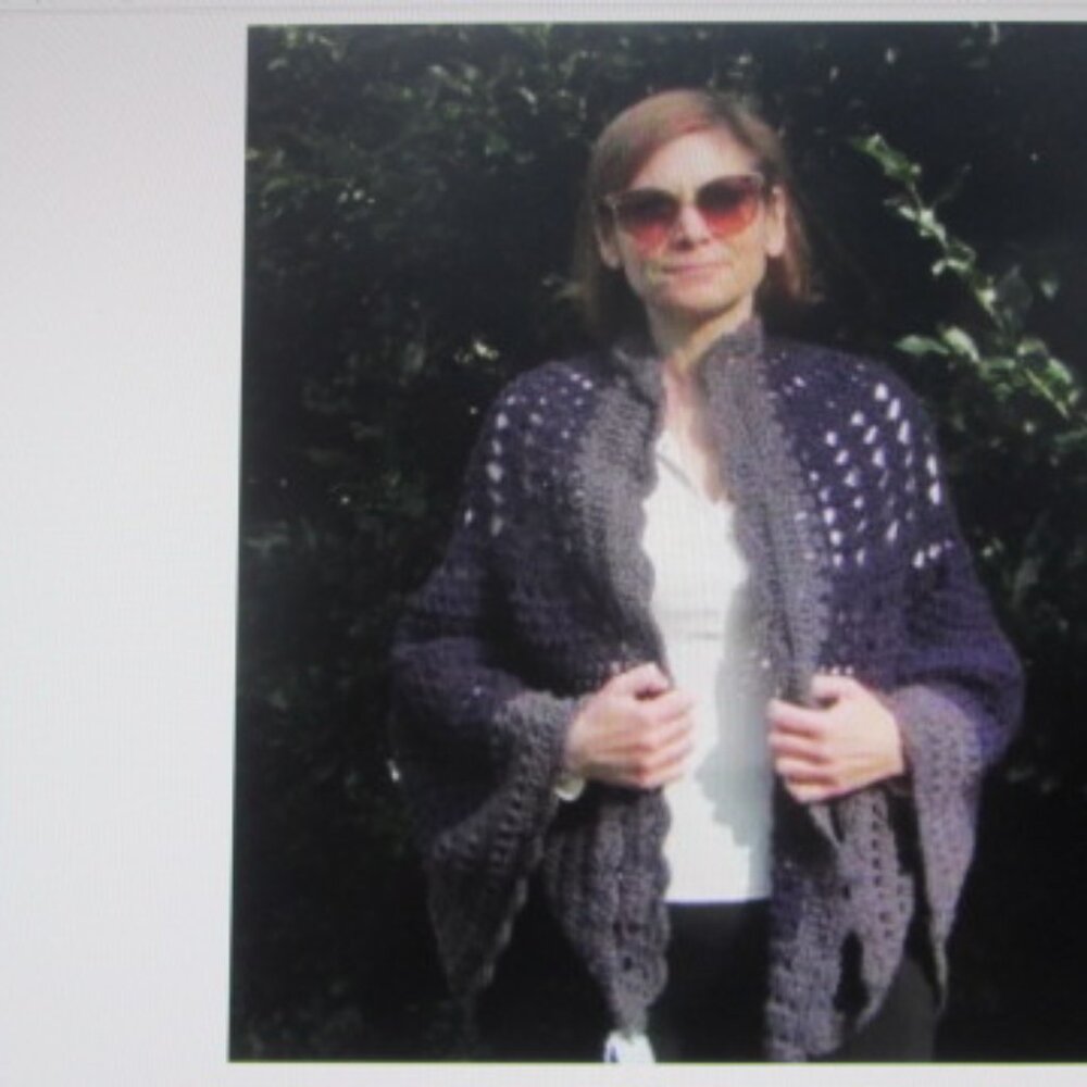 New crochet handmade shawl wool/acrylic deep/muted purple $75